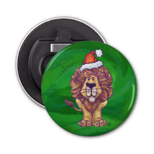 Lion Christmas On Green Bottle Opener