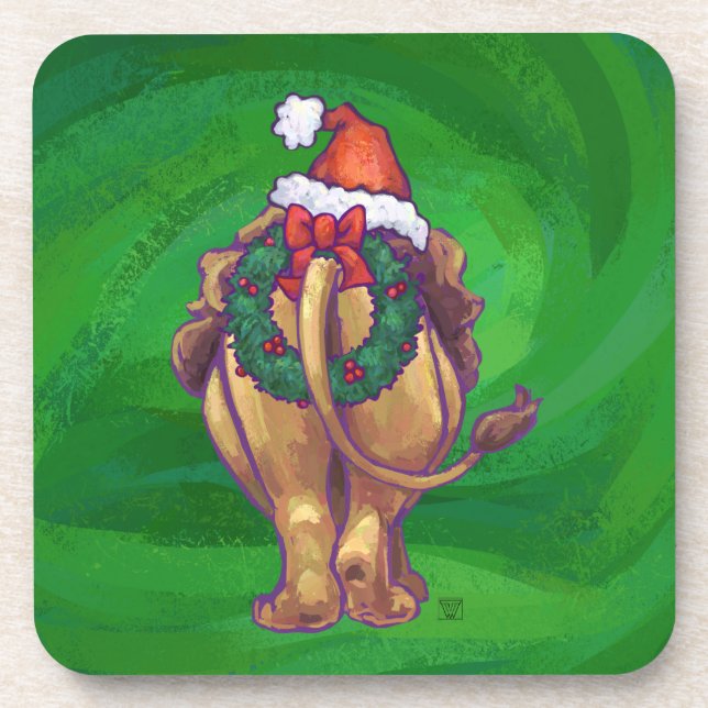 Lion Christmas On Green Coaster (Front)