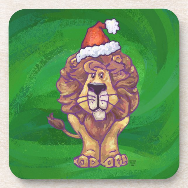 Lion Christmas On Green Coaster (Front)