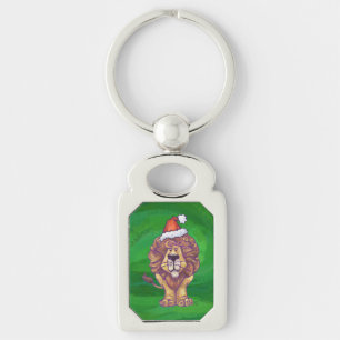 Lion Christmas On Green Key Ring