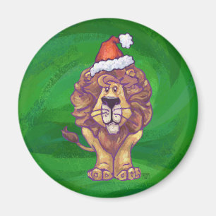 Lion Christmas On Green Magnet