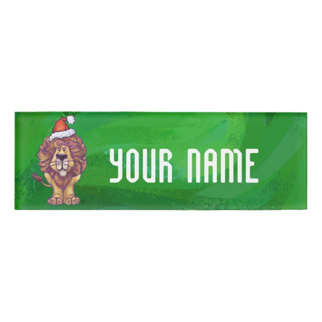 Lion Christmas On Green Name Tag (Front)