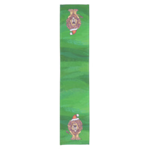 Lion Christmas On Green Short Table Runner