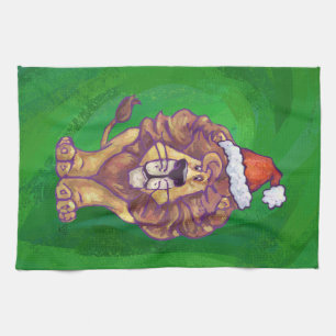 Lion Christmas On Green Tea Towel