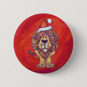 Lion Christmas On Red 6 Cm Round Badge