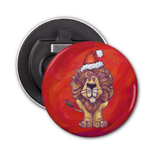 Lion Christmas On Red Bottle Opener (Front)