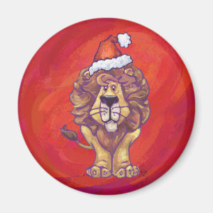 Lion Christmas On Red Magnet