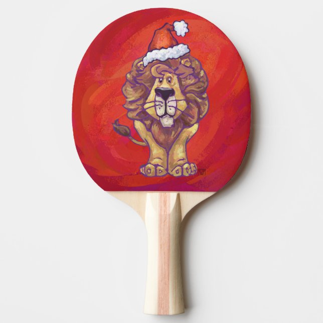 Lion Christmas On Red Ping Pong Paddle (Front)