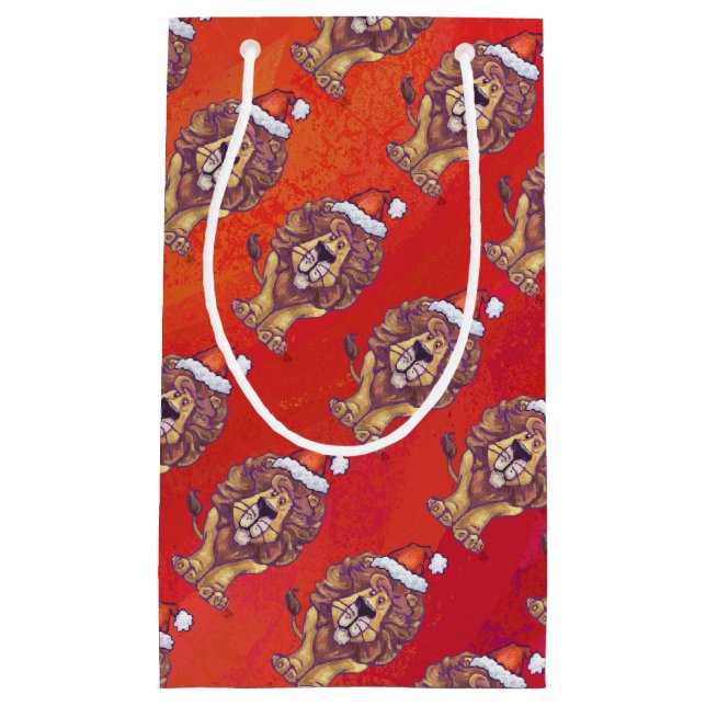 Lion Christmas On Red Small Gift Bag (Front)