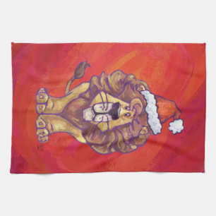 Lion Christmas On Red Tea Towel