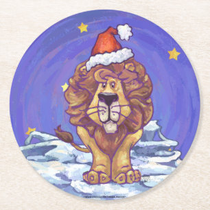 Lion Christmas Round Paper Coaster