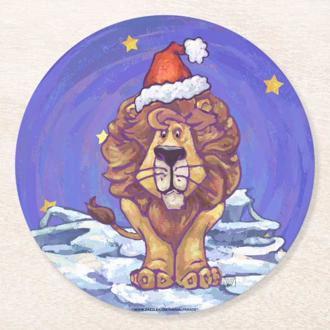 Lion Christmas Round Paper Coaster (Front)