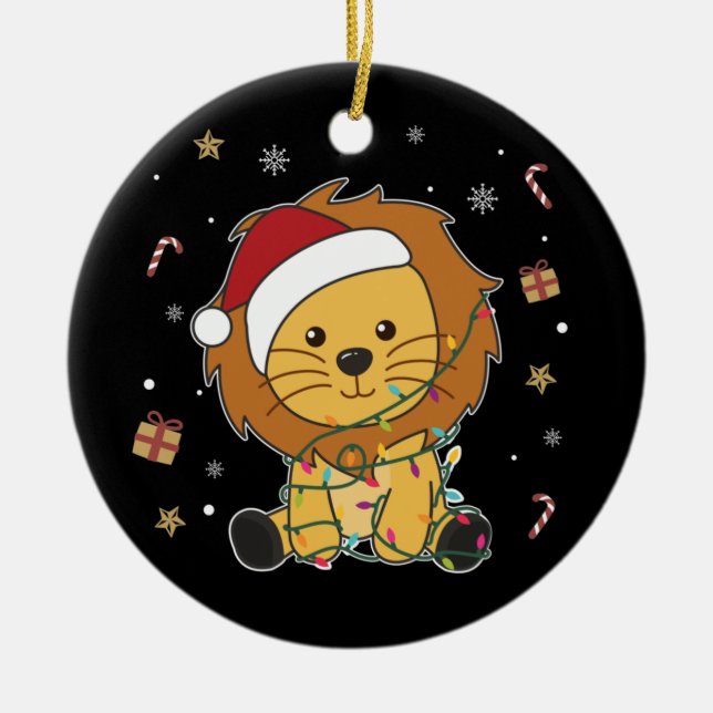 Lion Christmas Snow Winter Animals Lions Ceramic O Ceramic Tree Decoration (Front)