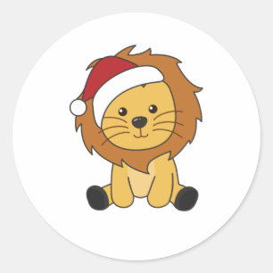 Lion Christmas Snow Winter Animals Lions Classic Round Sticker
