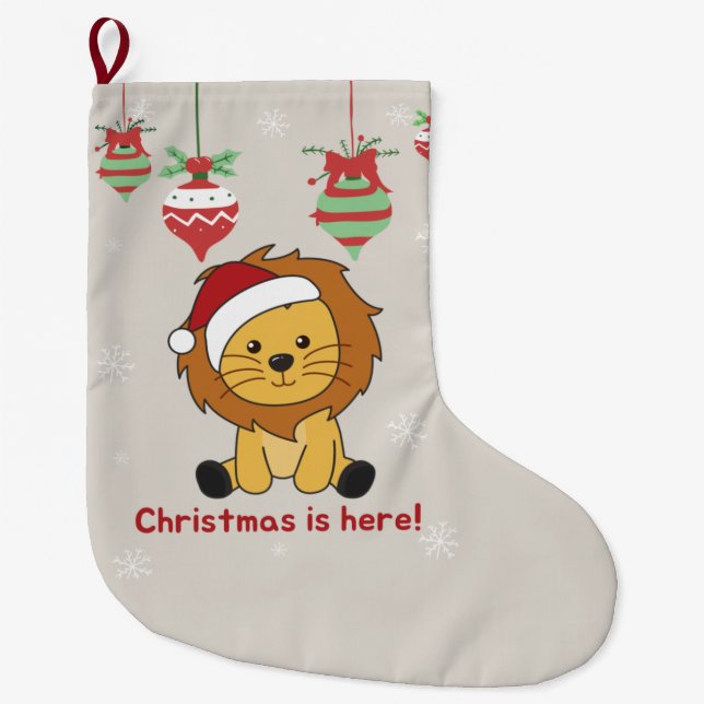 Lion Christmas Snow Winter Animals Lions Large Chr Large Christmas Stocking (Front)