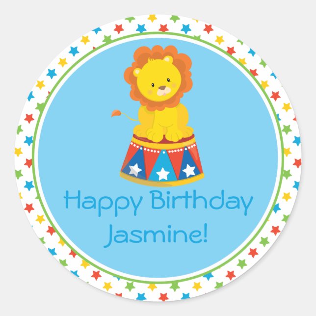 Lion | Circus Theme | Personalised Classic Round Sticker (Front)