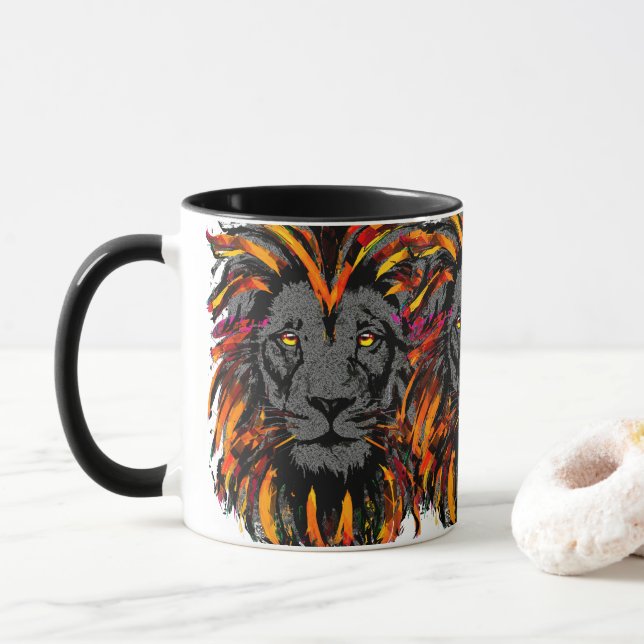 Lion Coffee Mug | Orange Lion Head Illustration (With Donut)