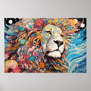 Lion Colourful Animal Enchanting Abstract Poster