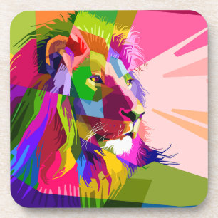 Lion Colourful Prismatic Pop Art Design-62501 Coaster
