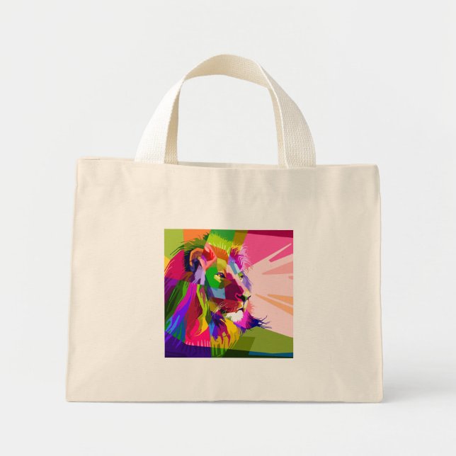 Lion Colourful Prismatic Pop Art Design-62501 Mini Tote Bag (Front)