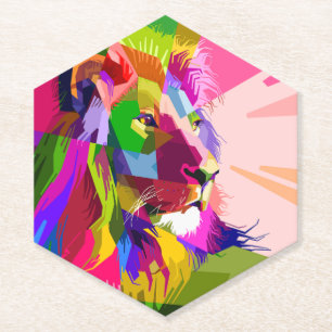 Lion Colourful Prismatic Pop Art Design-62501 Paper Coaster