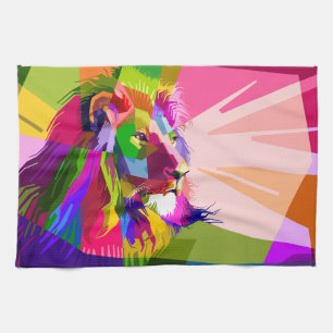 Lion Colourful Prismatic Pop Art Design-62501 Tea Towel