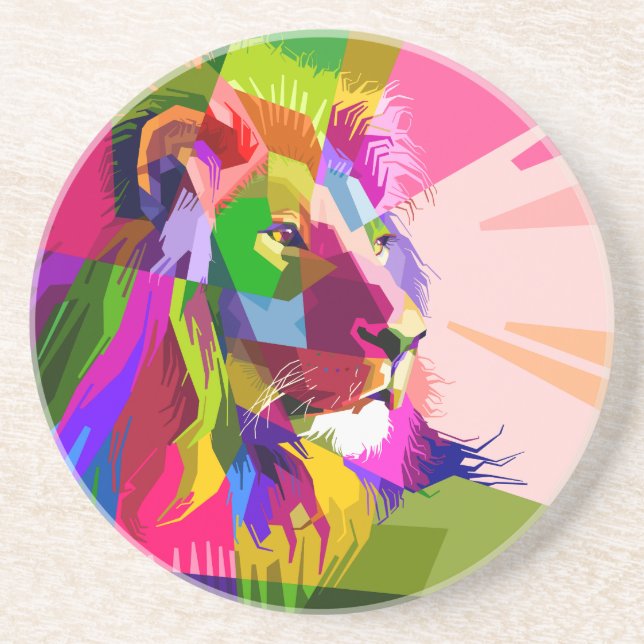 Lion Colourful Prismatic Pop Art Design Coaster (Front)