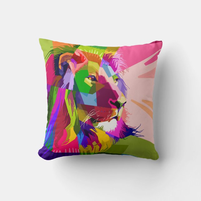 Lion Colourful Prismatic Pop Art Design Cushion (Front)