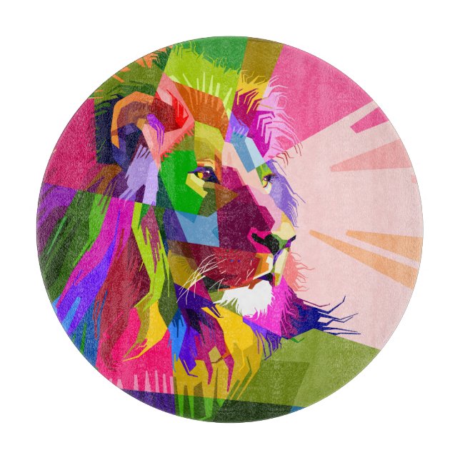 Lion Colourful Prismatic Pop Art Design Cutting Board (Front)