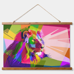 Lion Colourful Prismatic Pop Art Design Hanging Tapestry