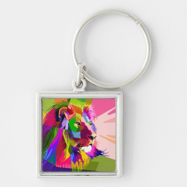 Lion Colourful Prismatic Pop Art Design Key Ring (Front)