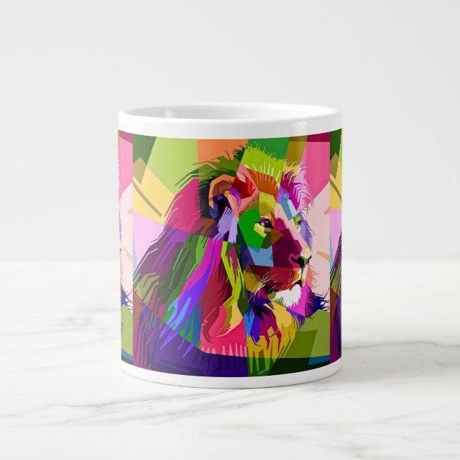 Lion Colourful Prismatic Pop Art Design Large Coffee Mug (Front)