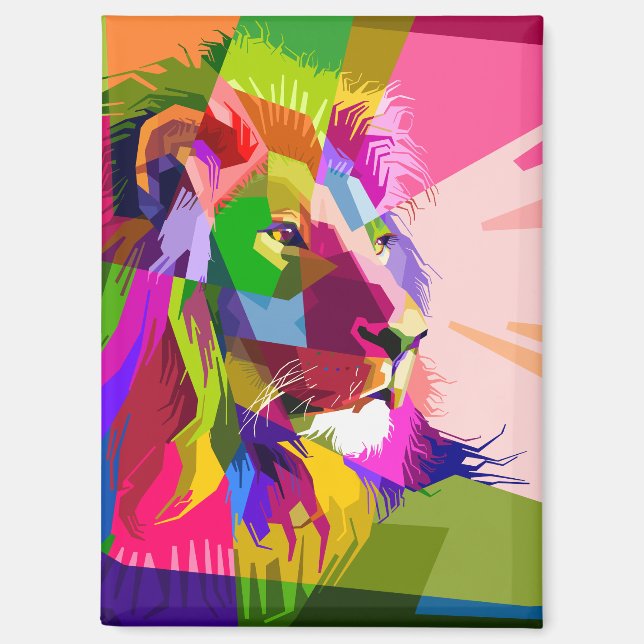 Lion Colourful Prismatic Pop Art Design Magnet (Front)