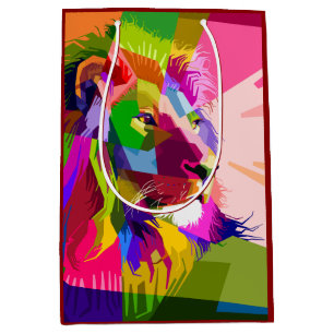 Lion Colourful Prismatic Pop Art Design Medium Gift Bag