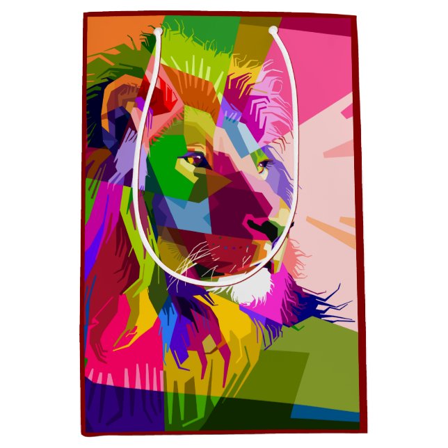 Lion Colourful Prismatic Pop Art Design Medium Gift Bag (Front)