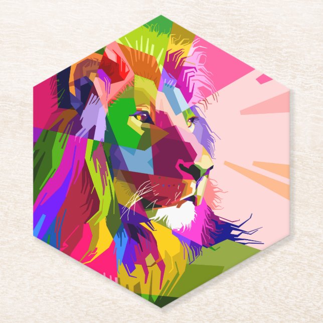 Lion Colourful Prismatic Pop Art Design Paper Coaster (Front)