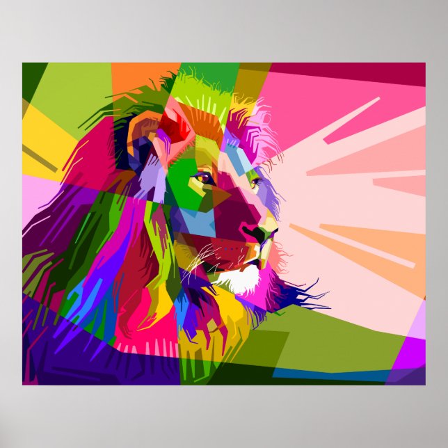 Lion Colourful Prismatic Pop Art Design Poster (Front)