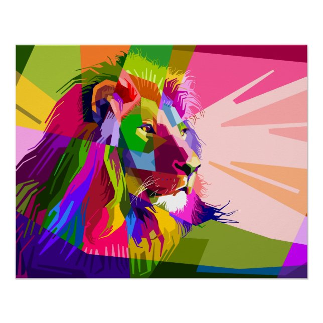 Lion Colourful Prismatic Pop Art Design Poster (Front)