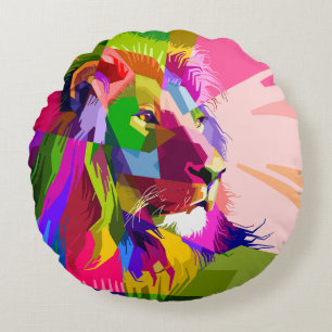 Lion Colourful Prismatic Pop Art Design Round Cushion