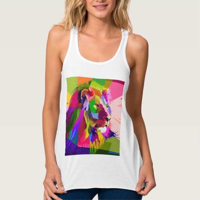 Lion Colourful Prismatic Pop Art Design Singlet (Front)