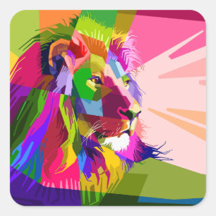 Lion Colourful Prismatic Pop Art Design Square Sticker