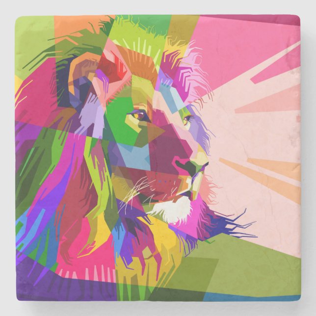 Lion Colourful Prismatic Pop Art Design Stone Coaster (Front)