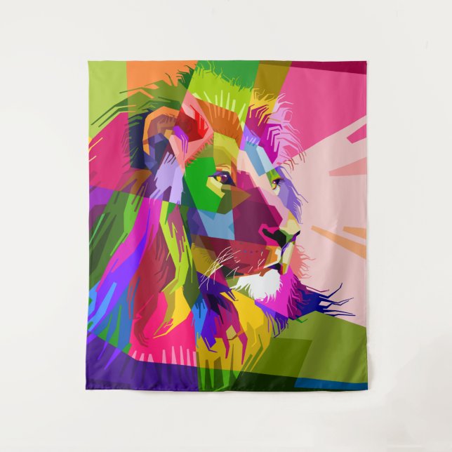 Lion Colourful Prismatic Pop Art Design Tapestry (Front)