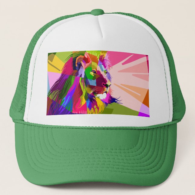 Lion Colourful Prismatic Pop Art Design Trucker Hat (Front)
