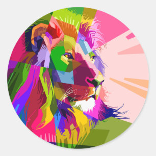 Lion Colourful Prismatic Popart Design-6452  Classic Round Sticker