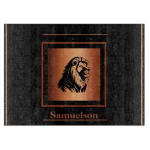 Lion Copper-Embellished Personalised Glass Cutting Board
