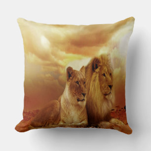 Lion Couple At Sunset Cushion