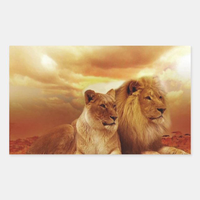 Lion couple in the safari rectangular sticker (Front)