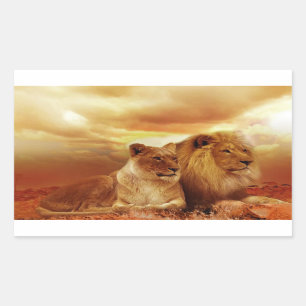 Lion couple in the safari rectangular sticker
