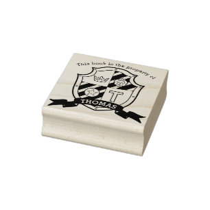 Lion crest letter T kids library name rubber stamp